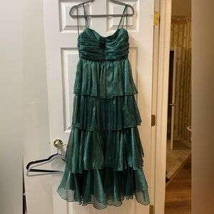 Aakaa Deep Green Satin Tiered Dress